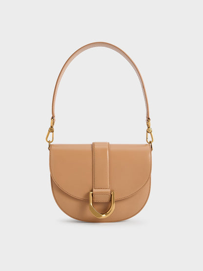 CHARLES & KEITH Sale | Gabine Leather Saddle Bag - Toffee