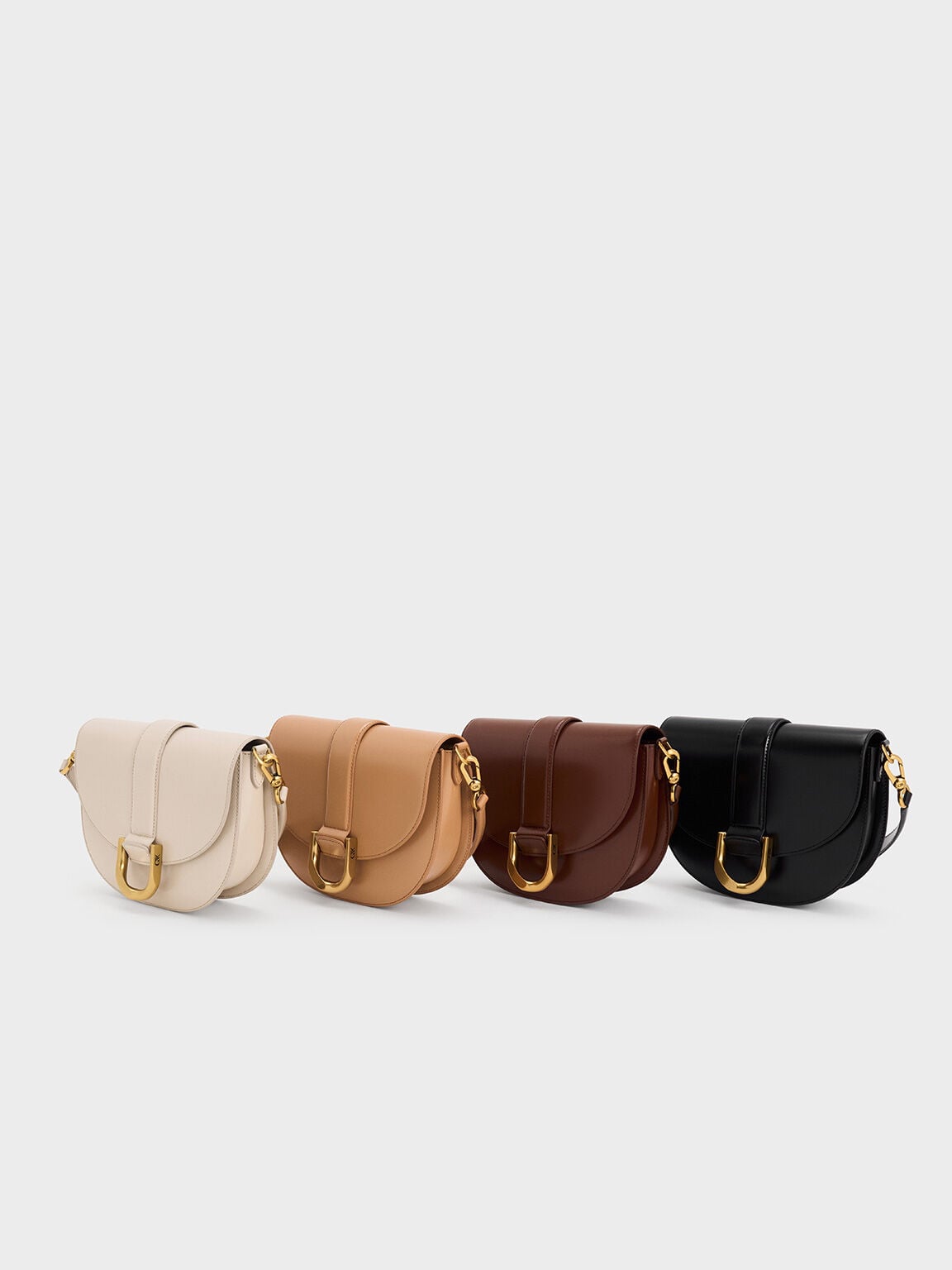 CHARLES & KEITH Sale | Gabine Leather Saddle Bag - Toffee