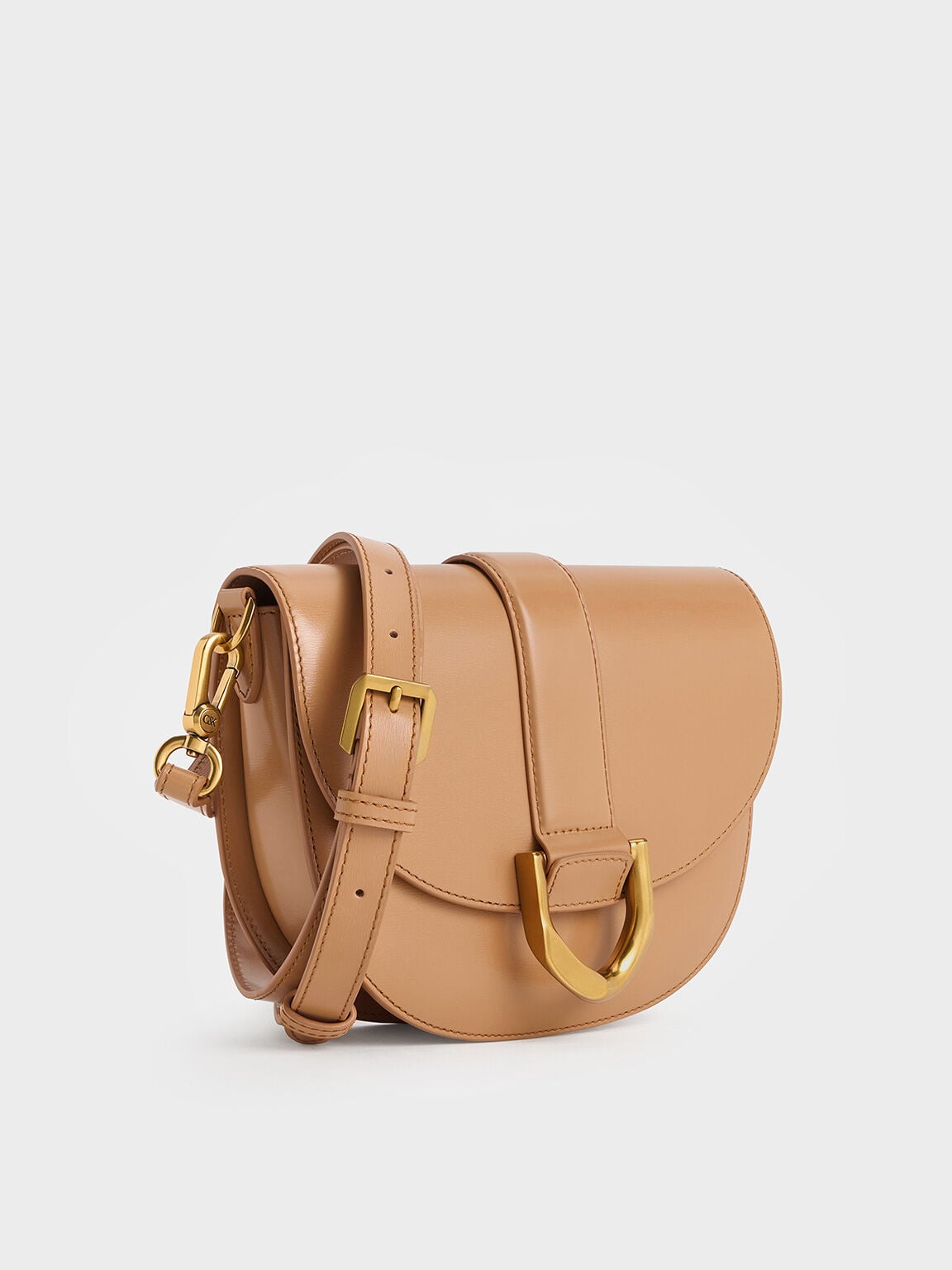 CHARLES & KEITH Sale | Gabine Leather Saddle Bag - Toffee
