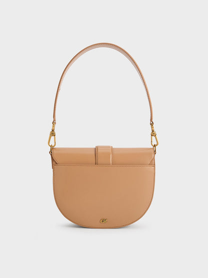 CHARLES & KEITH Sale | Gabine Leather Saddle Bag - Toffee