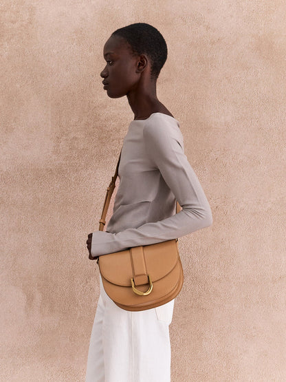 CHARLES & KEITH Sale | Gabine Leather Saddle Bag - Toffee
