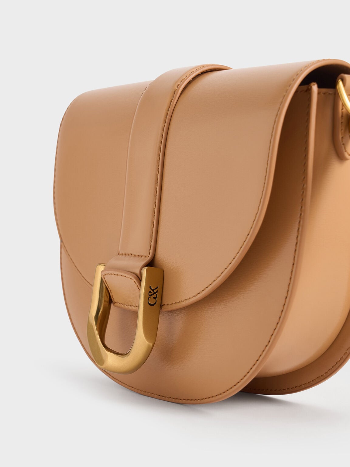 CHARLES & KEITH Sale | Gabine Leather Saddle Bag - Toffee