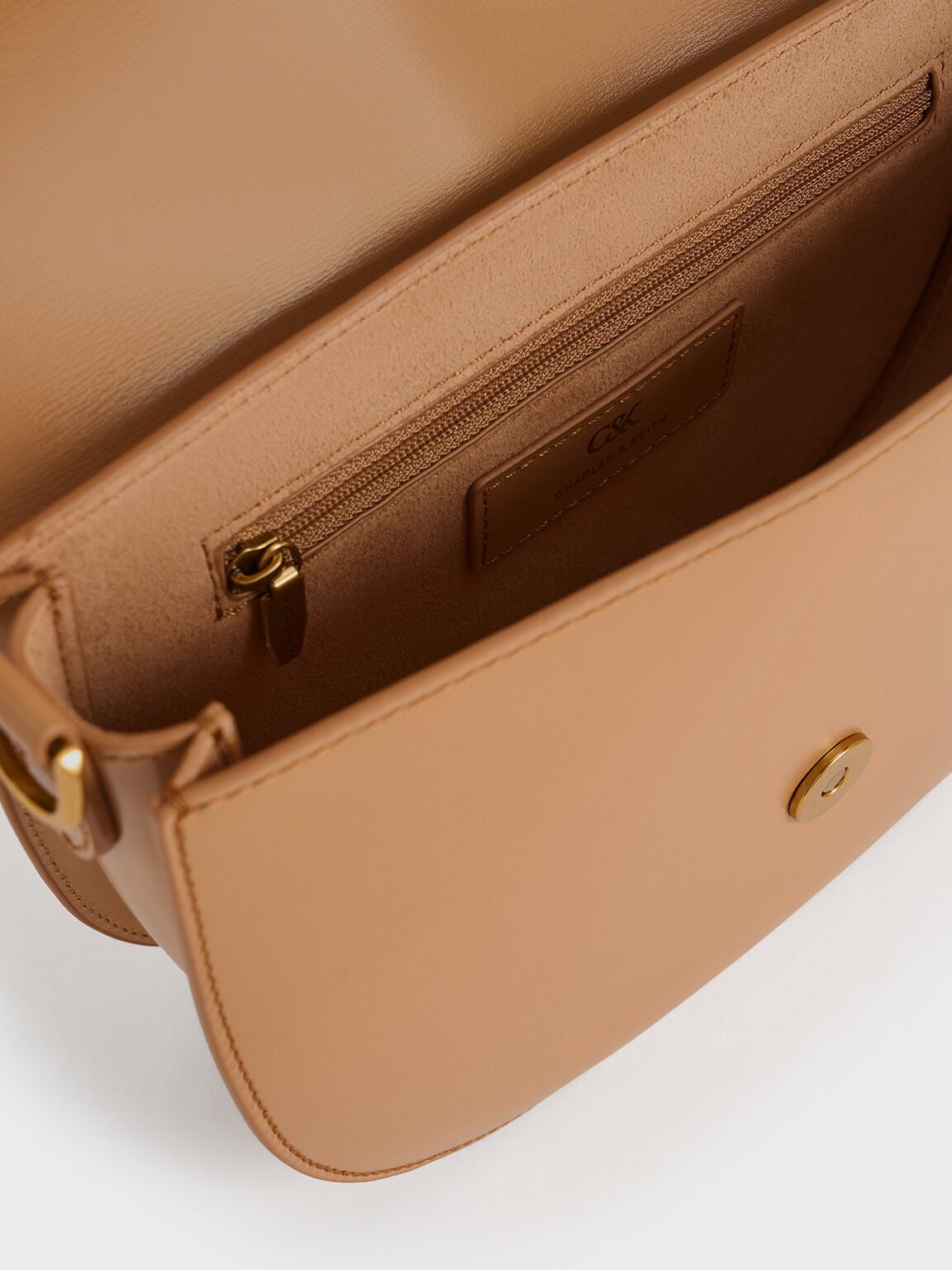 CHARLES & KEITH Sale | Gabine Leather Saddle Bag - Toffee