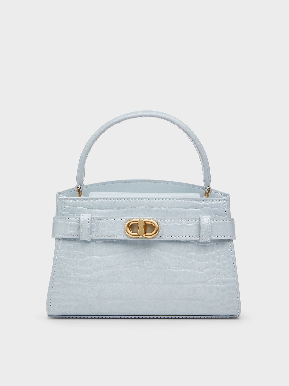 CHARLES & KEITH Value | Aubrielle Croc-Effect Belted Top Handle Bag - Sea Salt Blue