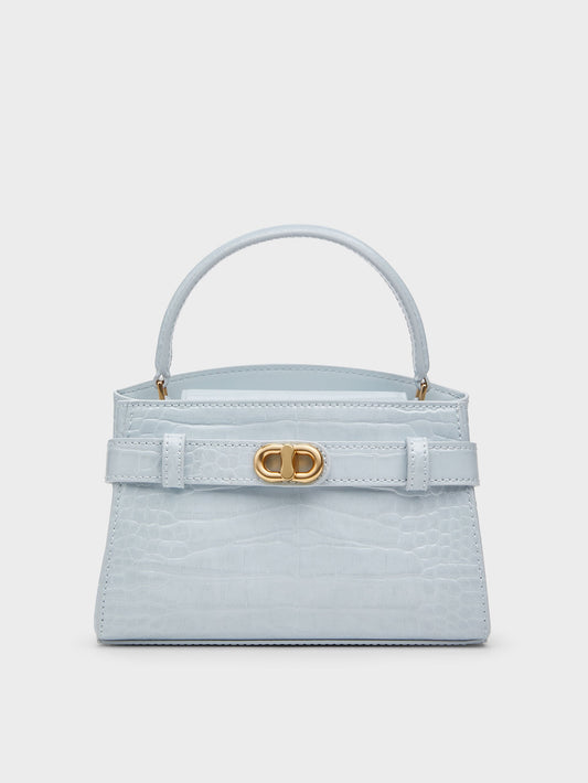 CHARLES & KEITH Value | Aubrielle Croc-Effect Belted Top Handle Bag - Sea Salt Blue