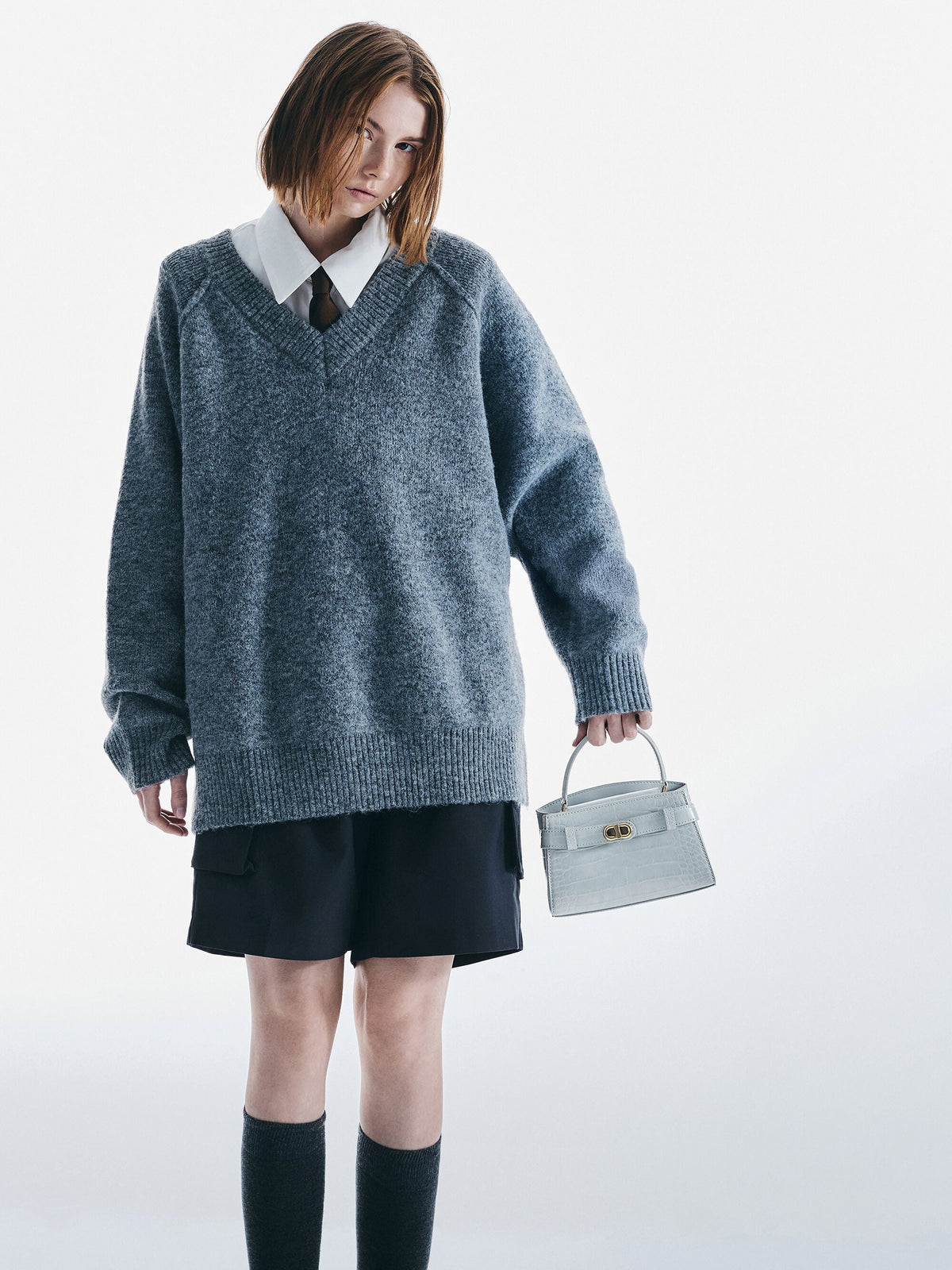 CHARLES & KEITH Value | Aubrielle Croc-Effect Belted Top Handle Bag - Sea Salt Blue