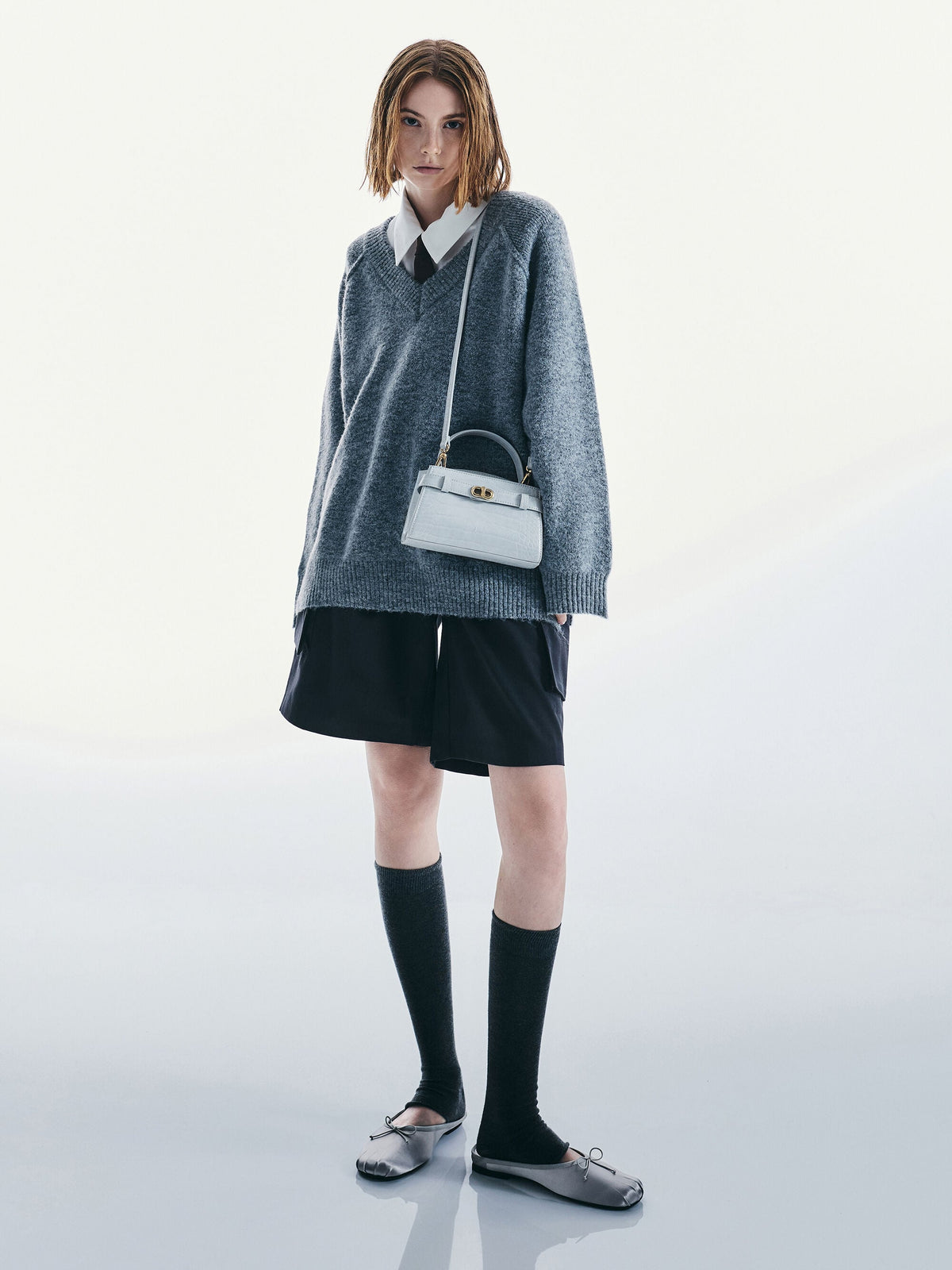 CHARLES & KEITH Value | Aubrielle Croc-Effect Belted Top Handle Bag - Sea Salt Blue