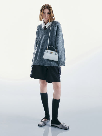 CHARLES & KEITH Value | Aubrielle Croc-Effect Belted Top Handle Bag - Sea Salt Blue