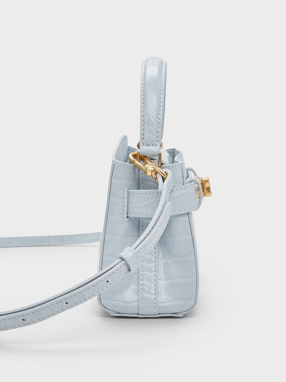 CHARLES & KEITH Value | Aubrielle Croc-Effect Belted Top Handle Bag - Sea Salt Blue