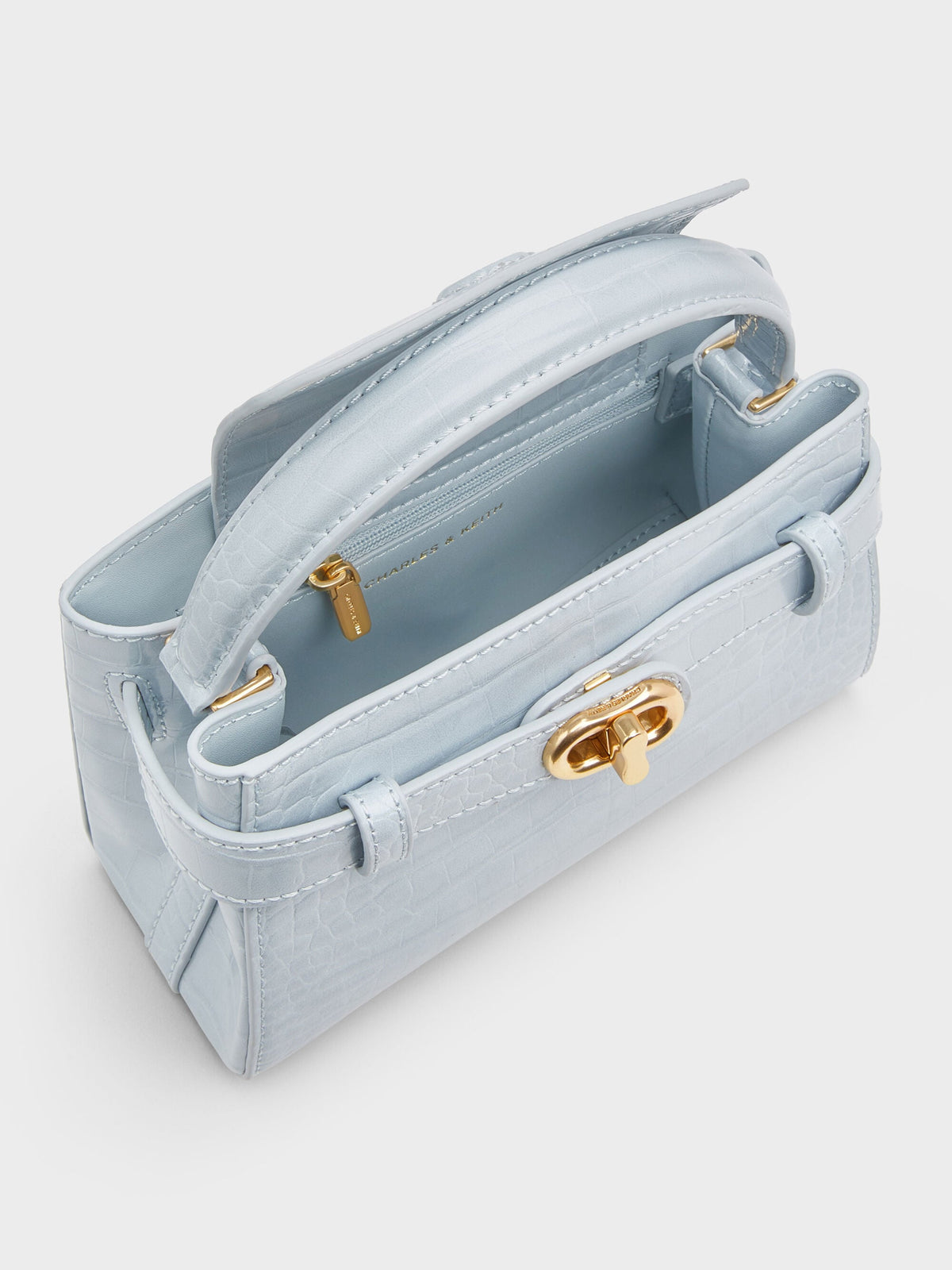 CHARLES & KEITH Value | Aubrielle Croc-Effect Belted Top Handle Bag - Sea Salt Blue