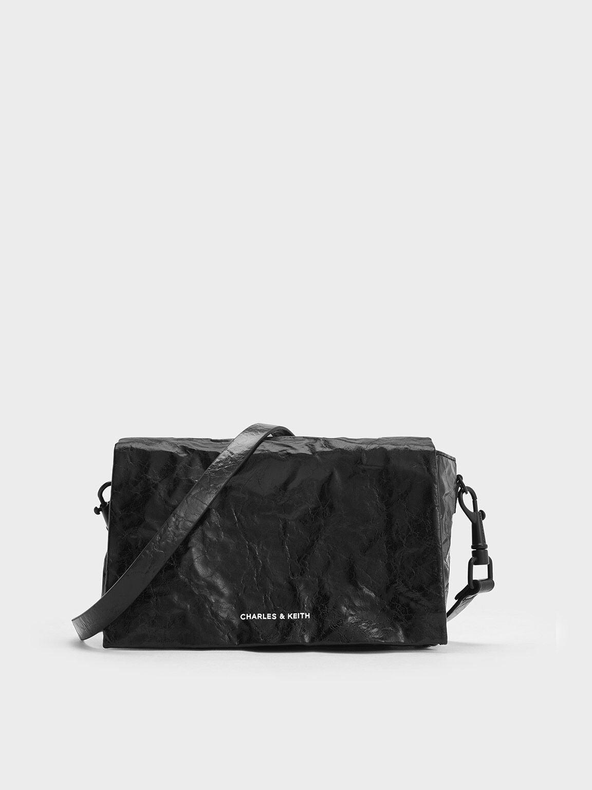 CHARLES & KEITH Exclusive | Matina Crinkle-Effect Crossbody Bag - Jet Black