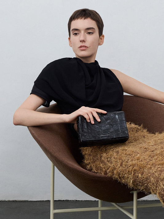 CHARLES & KEITH Exclusive | Matina Crinkle-Effect Crossbody Bag - Jet Black