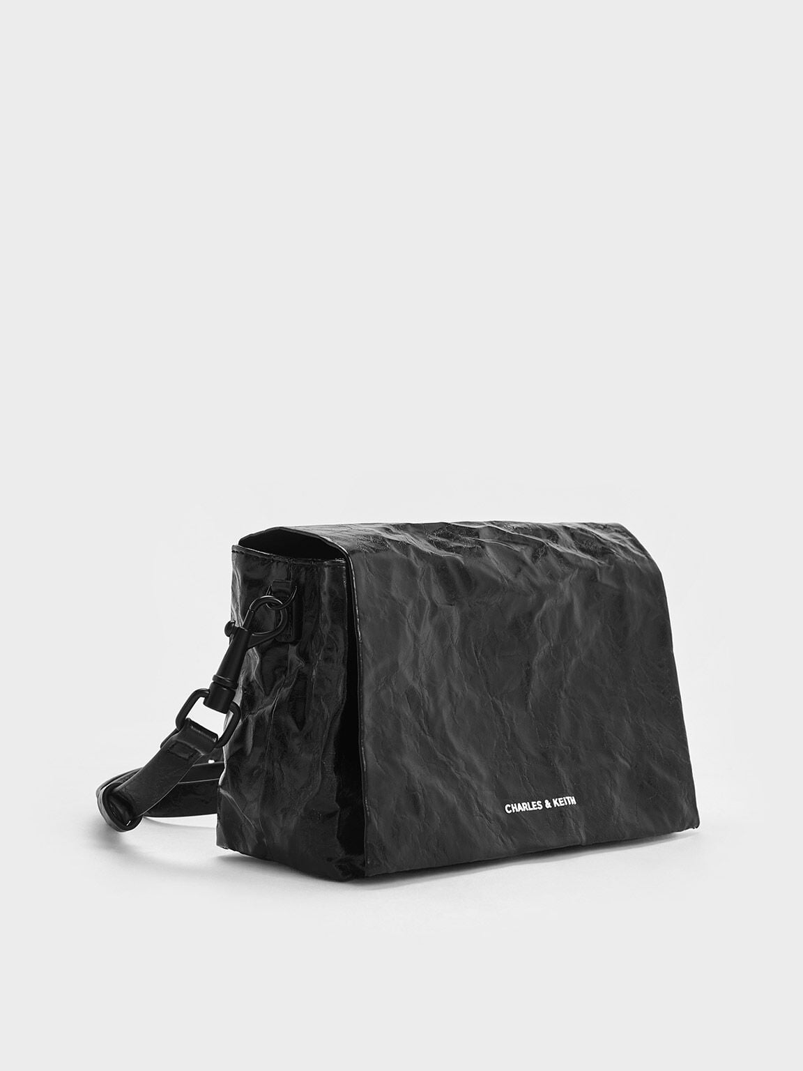 CHARLES & KEITH Exclusive | Matina Crinkle-Effect Crossbody Bag - Jet Black