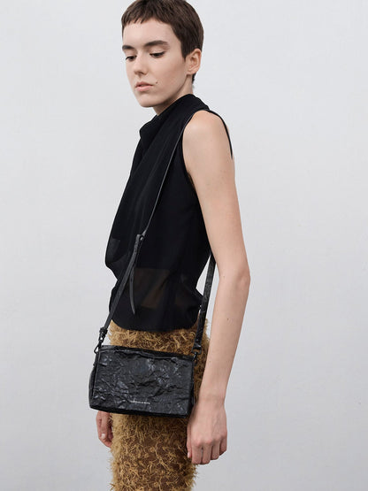 CHARLES & KEITH Exclusive | Matina Crinkle-Effect Crossbody Bag - Jet Black