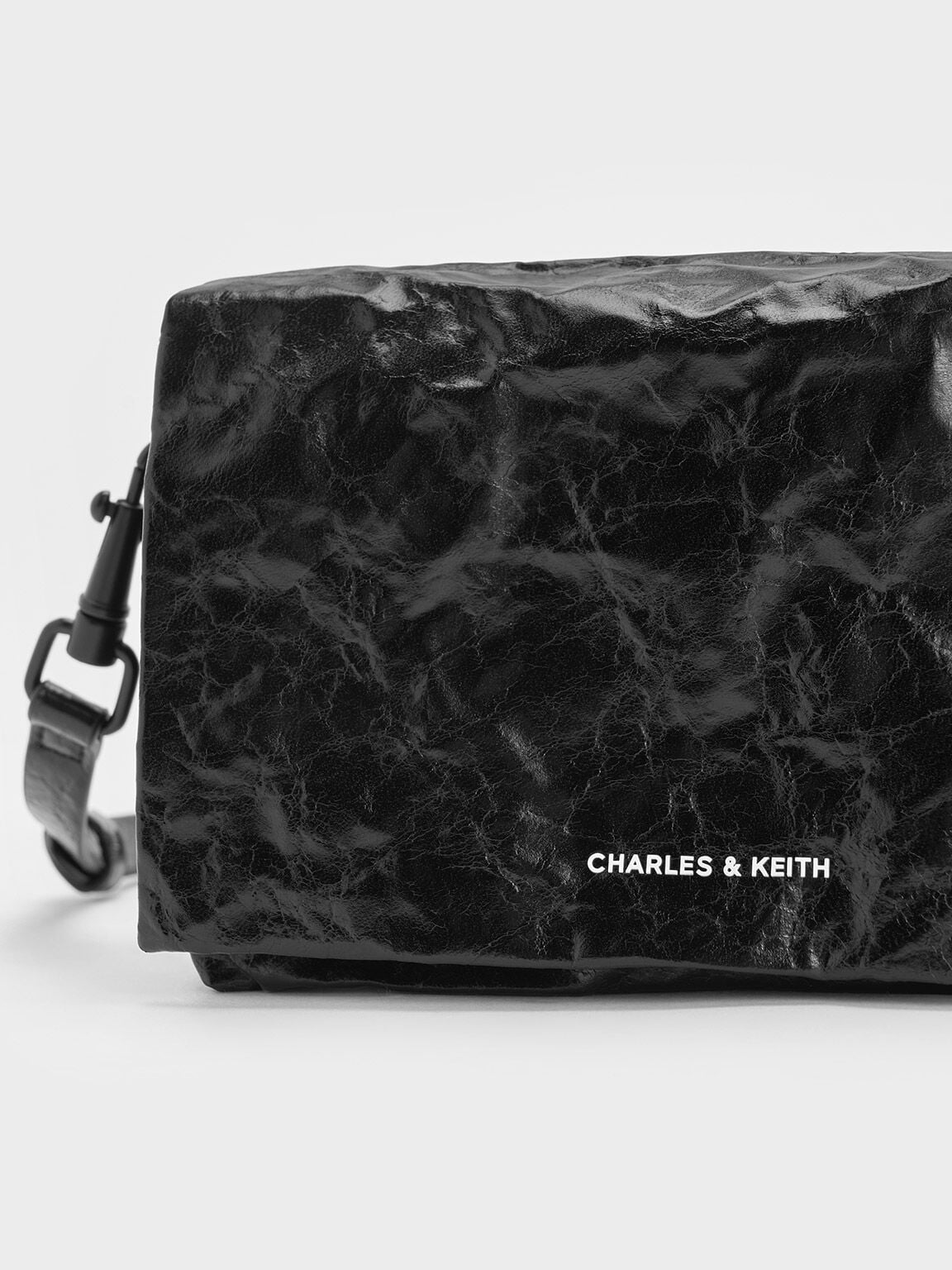 CHARLES & KEITH Exclusive | Matina Crinkle-Effect Crossbody Bag - Jet Black