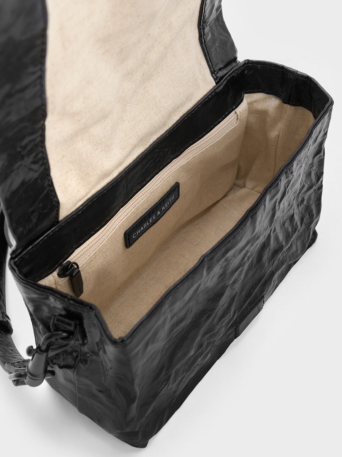 CHARLES & KEITH Exclusive | Matina Crinkle-Effect Crossbody Bag - Jet Black