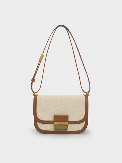 CHARLES & KEITH Premium | Charlot Canvas Crossbody Bag - Chocolate
