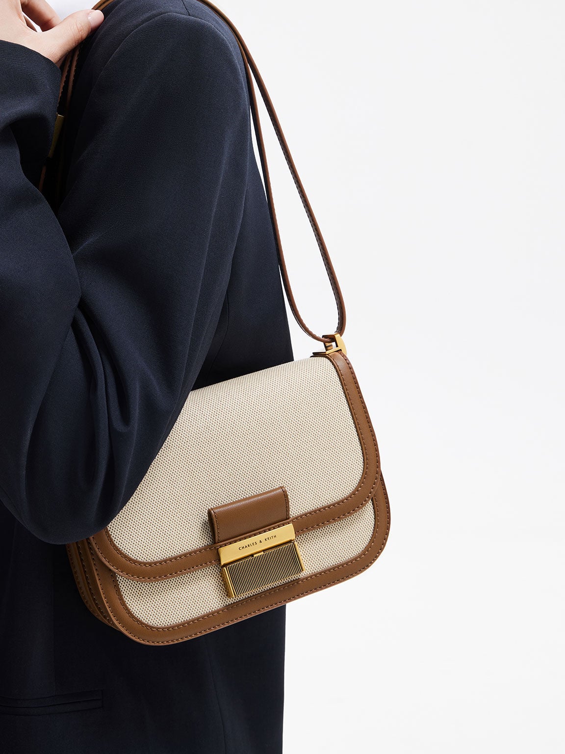 CHARLES & KEITH Premium | Charlot Canvas Crossbody Bag - Chocolate