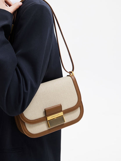 CHARLES & KEITH Premium | Charlot Canvas Crossbody Bag - Chocolate