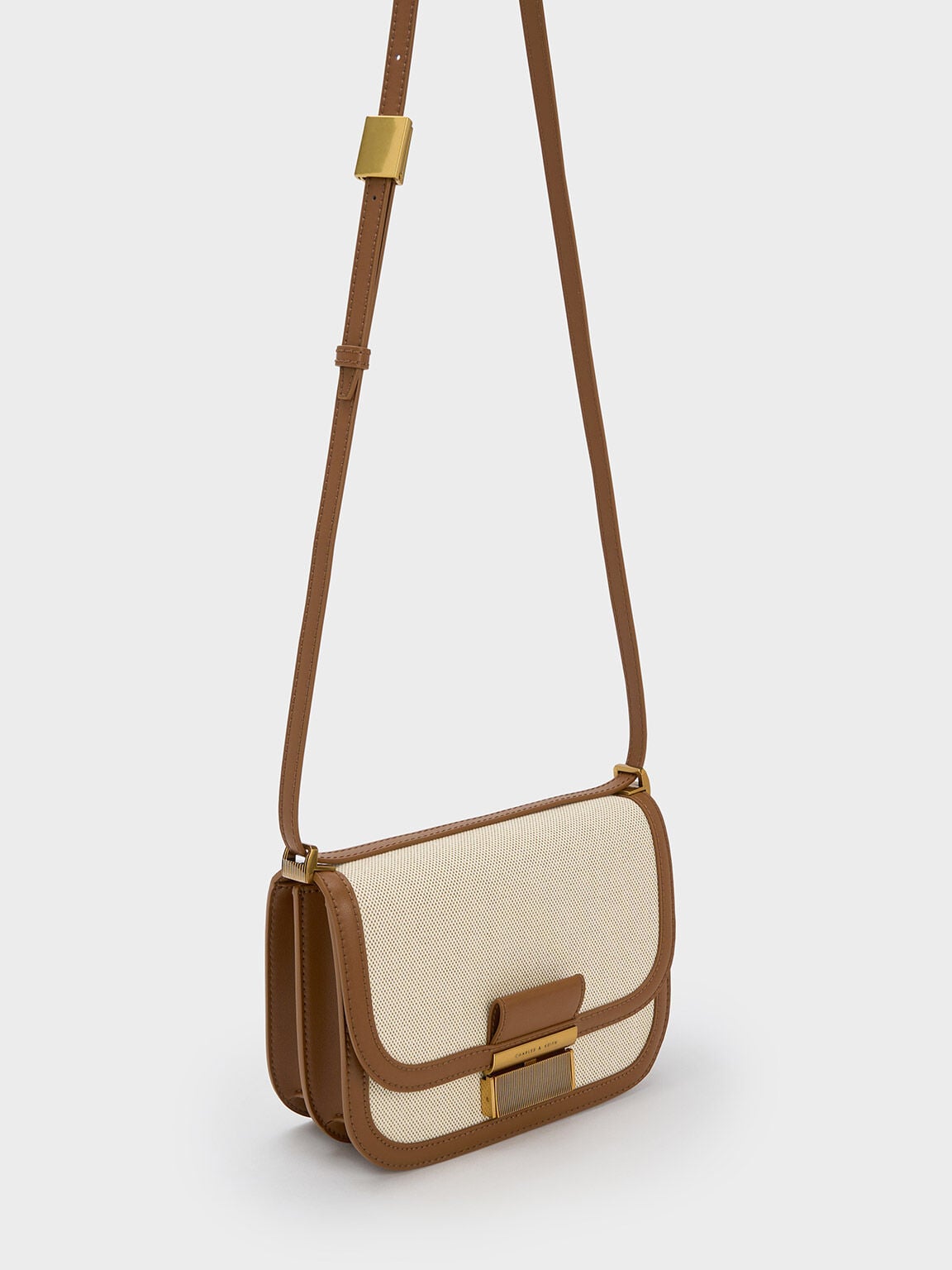 CHARLES & KEITH Premium | Charlot Canvas Crossbody Bag - Chocolate