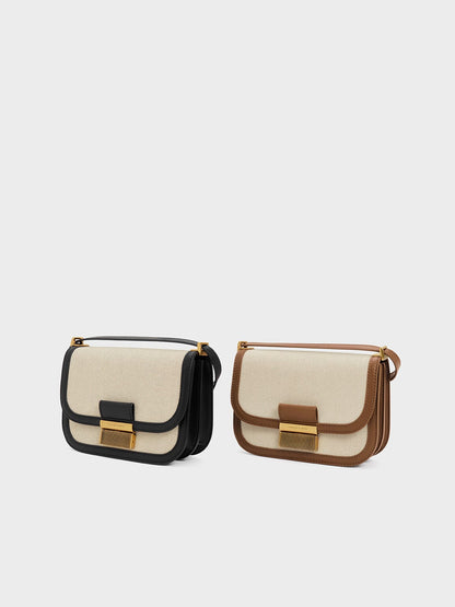 CHARLES & KEITH Premium | Charlot Canvas Crossbody Bag - Chocolate