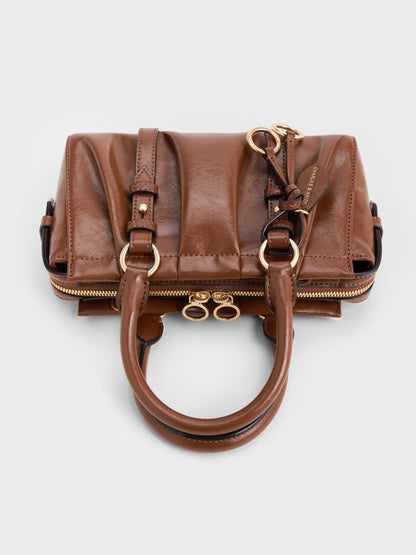 CHARLES & KEITH Best Seller | Britton Top Handle Tote Bag - Chocolate