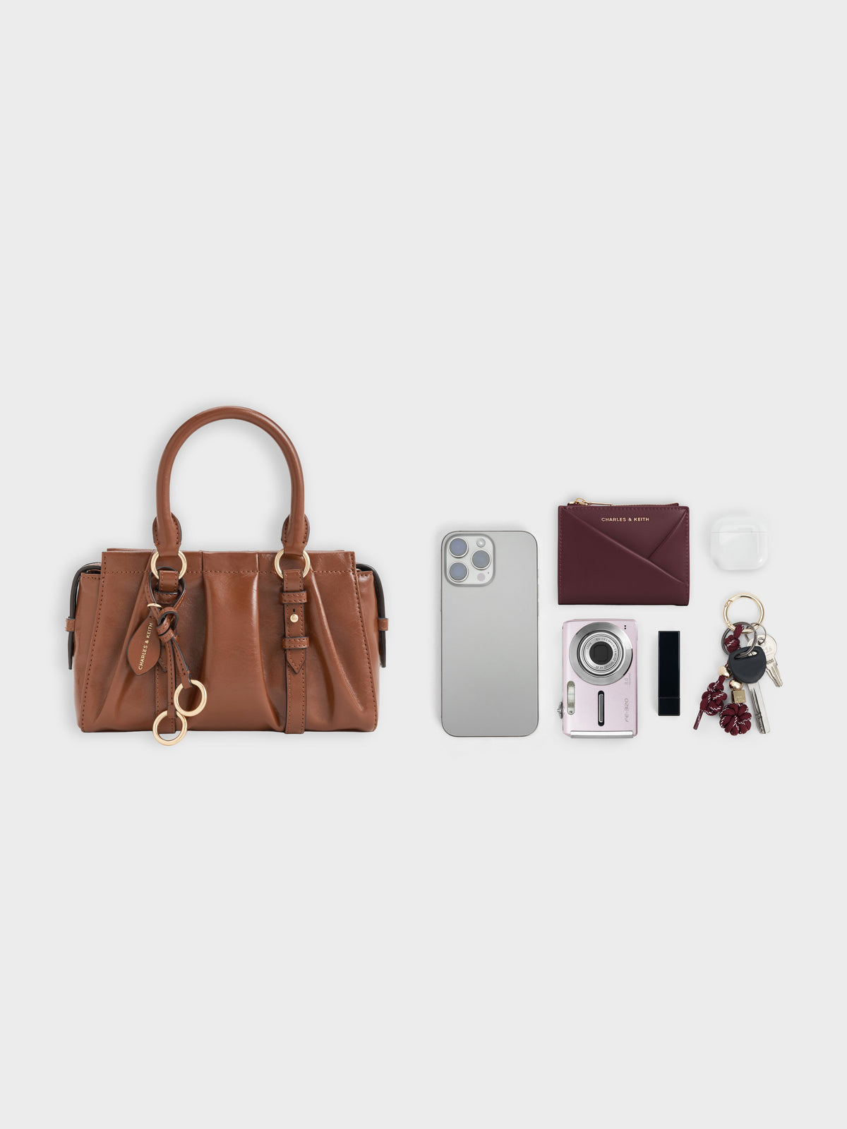 CHARLES & KEITH Best Seller | Britton Top Handle Tote Bag - Chocolate