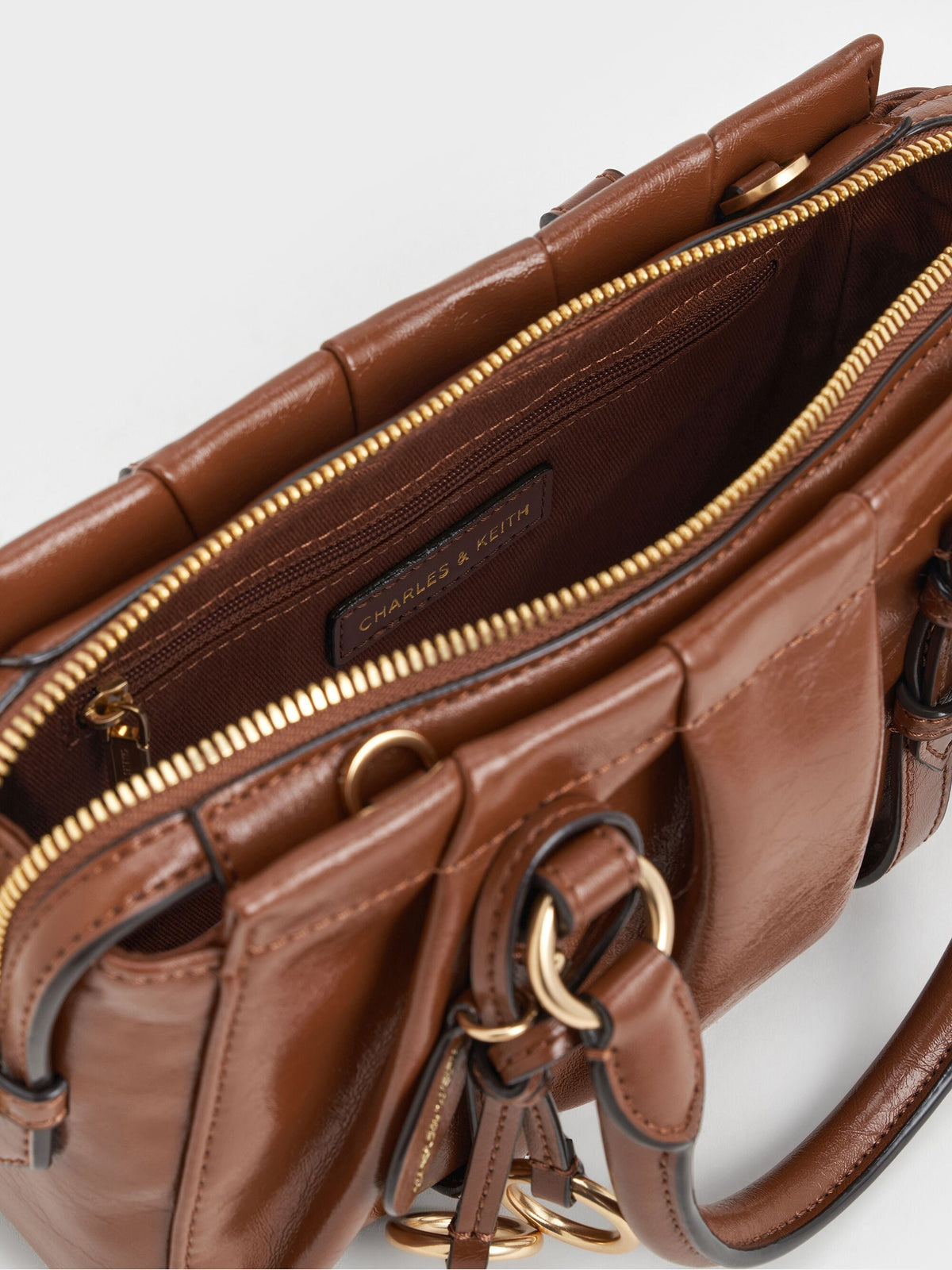 CHARLES & KEITH Best Seller | Britton Top Handle Tote Bag - Chocolate