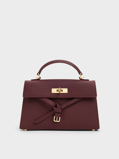 CHARLES & KEITH Quality | Tricha Knotted-Belt Top Handle Bag - Wineberry Red
