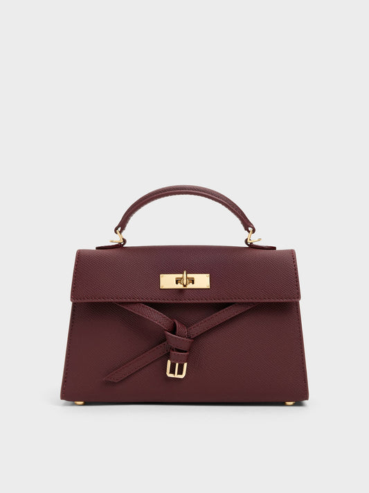 CHARLES & KEITH Quality | Tricha Knotted-Belt Top Handle Bag - Wineberry Red
