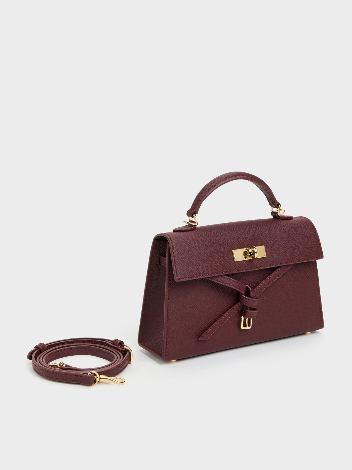 CHARLES & KEITH Quality | Tricha Knotted-Belt Top Handle Bag - Wineberry Red