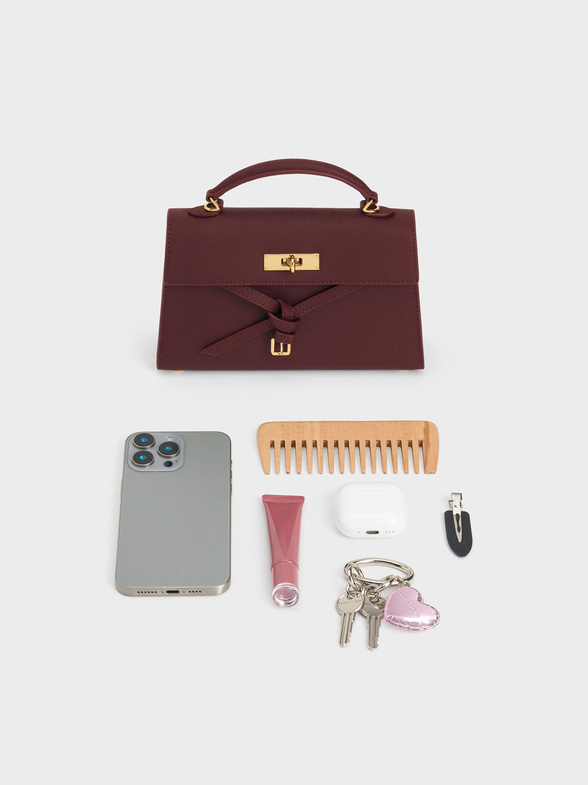CHARLES & KEITH Quality | Tricha Knotted-Belt Top Handle Bag - Wineberry Red