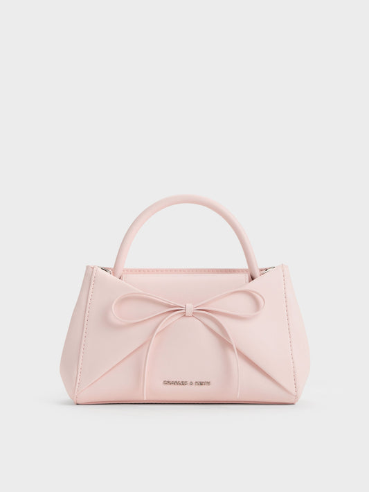 CHARLES & KEITH Essential | Hazel Bow Panelled Top Handle Bag - Soft Pink