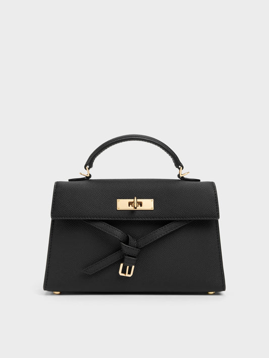 CHARLES & KEITH Featured | Tricha Knotted-Belt Top Handle Bag - Black