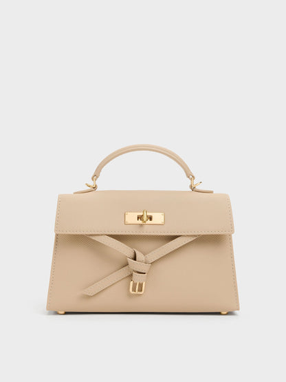 CHARLES & KEITH Recommended | Tricha Knotted-Belt Top Handle Bag - Sand Beige