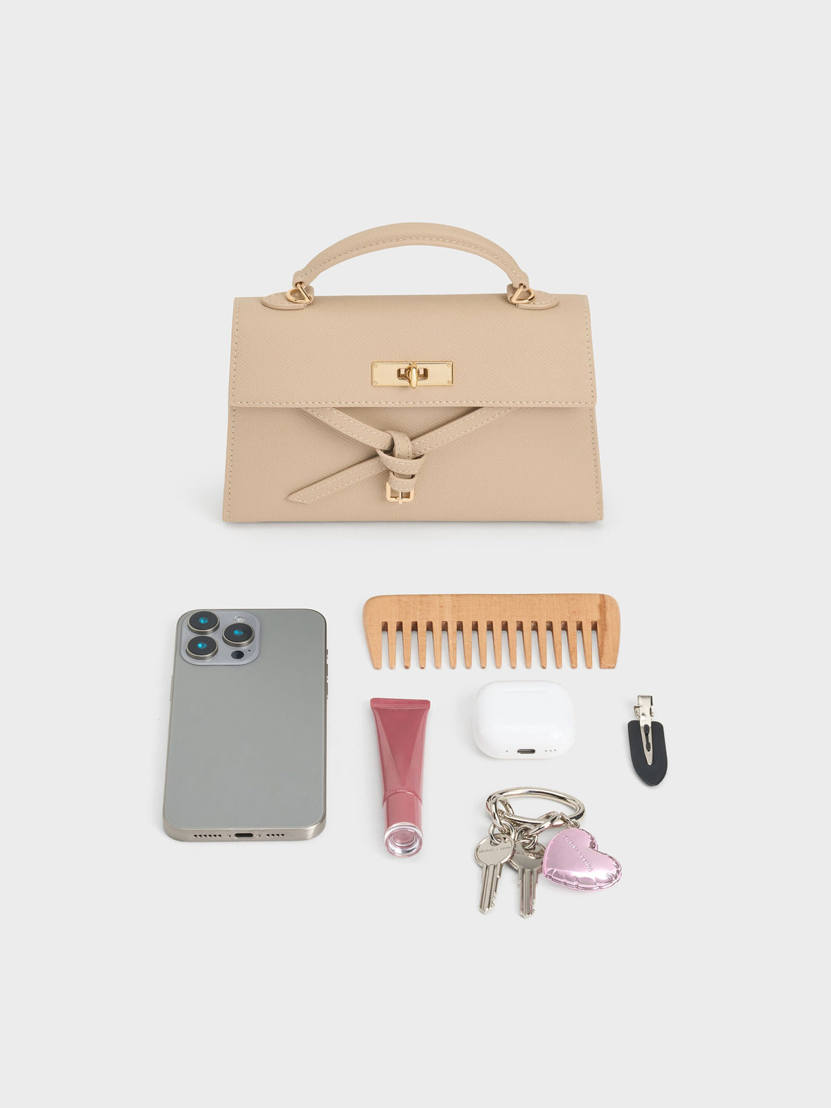 CHARLES & KEITH Recommended | Tricha Knotted-Belt Top Handle Bag - Sand Beige