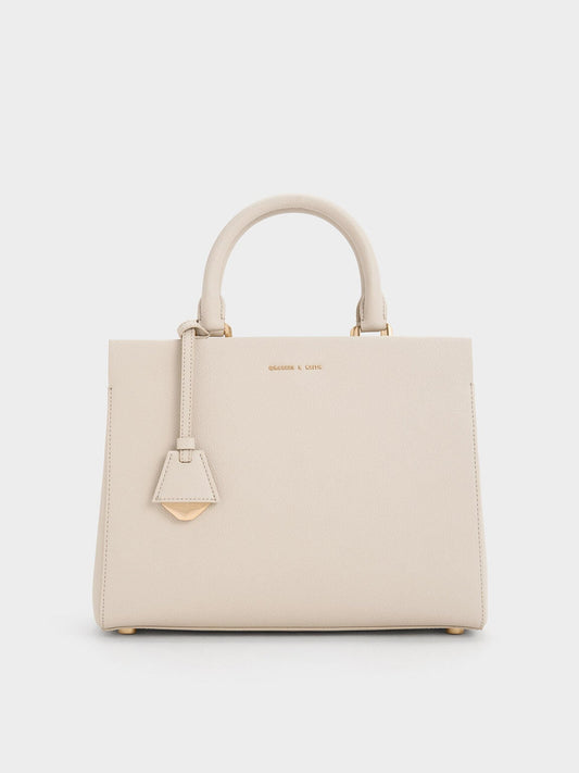 CHARLES & KEITH Trusted | Mirabelle Structured Top Handle bag - Ivory