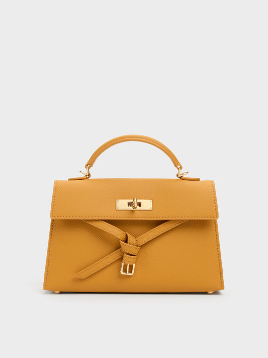 CHARLES & KEITH Signature | Tricha Knotted-Belt Top Handle Bag - Saffron Yellow