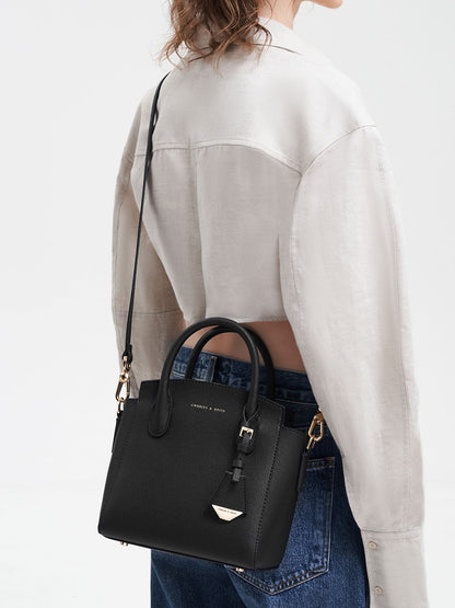 CHARLES & KEITH Value | Harper Structured Top Handle Bag - Black