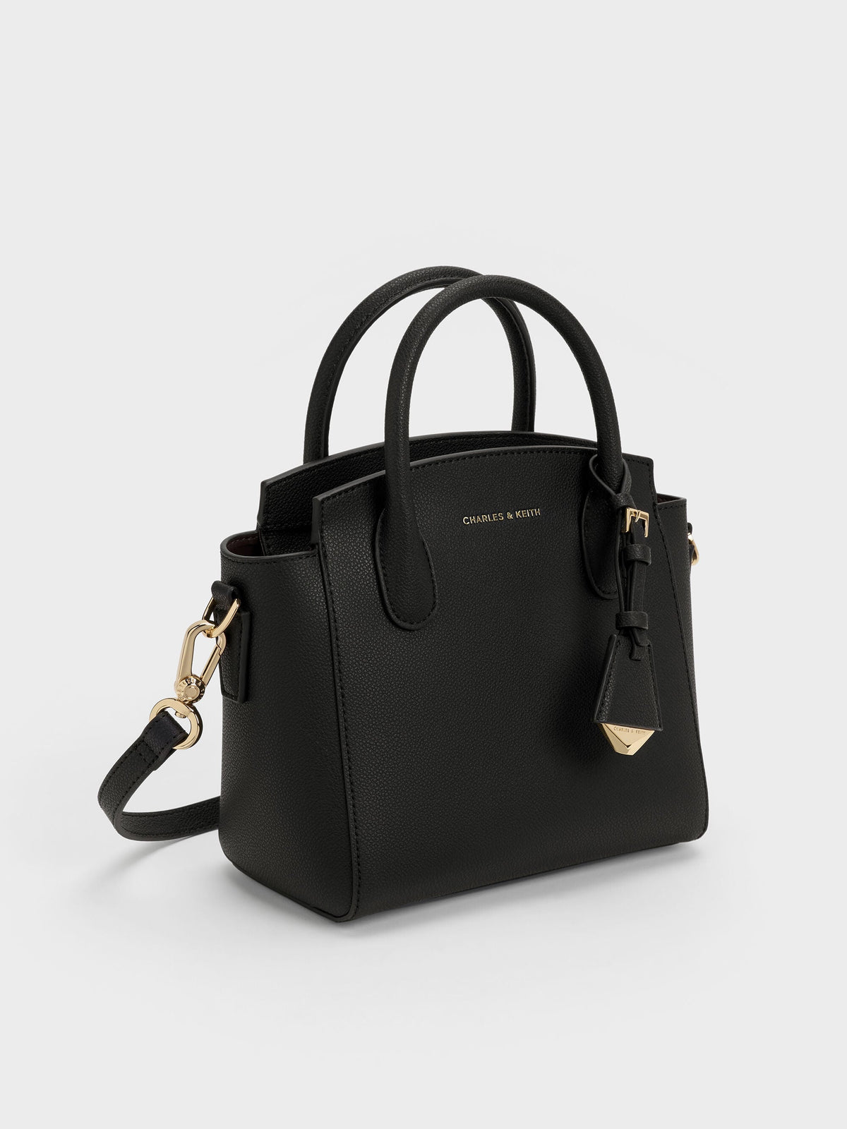 CHARLES & KEITH Value | Harper Structured Top Handle Bag - Black