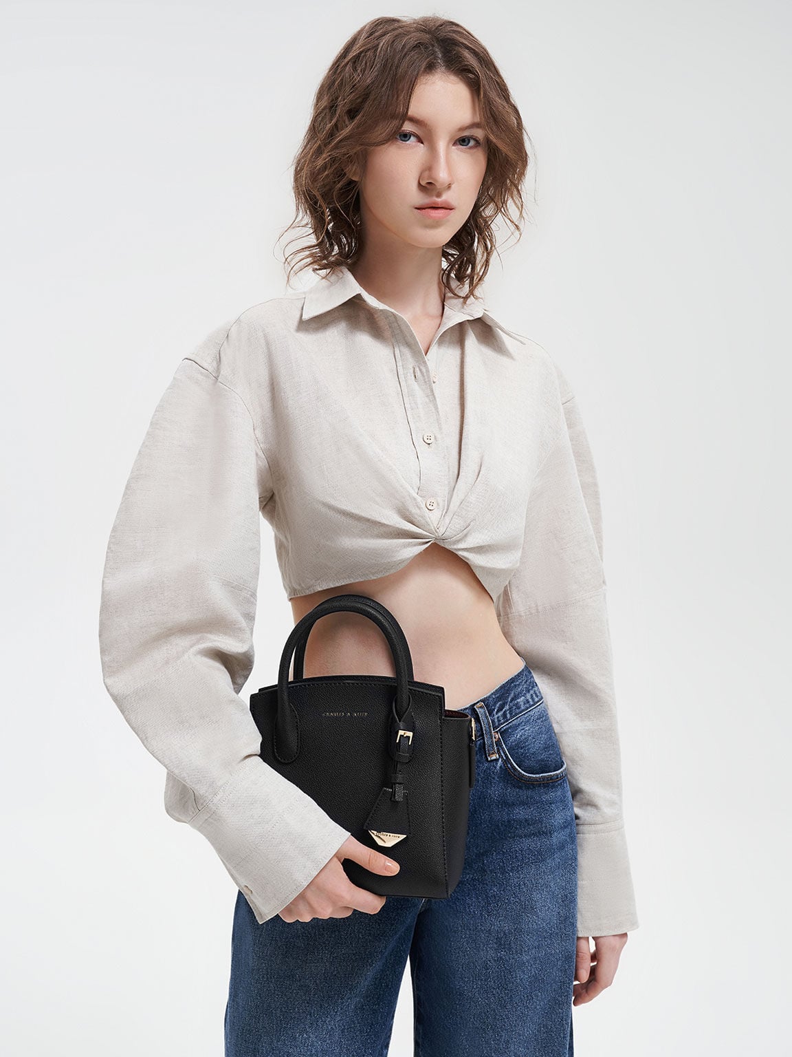 CHARLES & KEITH Value | Harper Structured Top Handle Bag - Black