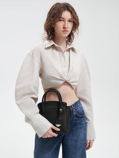 CHARLES & KEITH Value | Harper Structured Top Handle Bag - Black