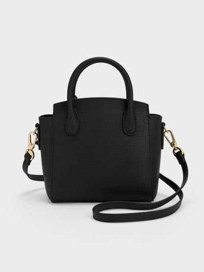 CHARLES & KEITH Value | Harper Structured Top Handle Bag - Black