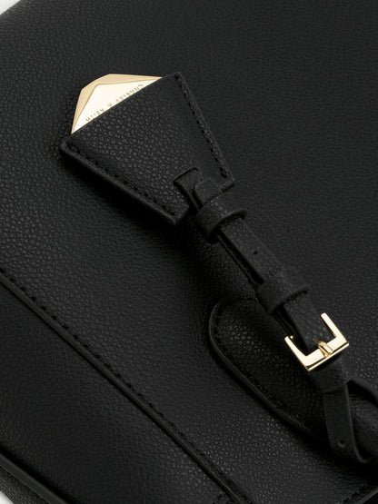 CHARLES & KEITH Value | Harper Structured Top Handle Bag - Black