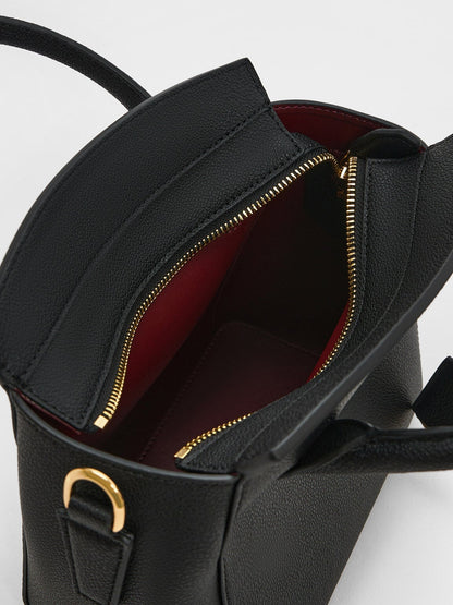 CHARLES & KEITH Value | Harper Structured Top Handle Bag - Black