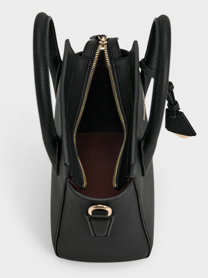 CHARLES & KEITH Value | Harper Structured Top Handle Bag - Black