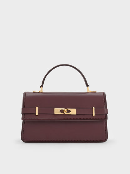 CHARLES & KEITH Smart Buy | Arlet Belted Top Handle Bag - Wineberry Red