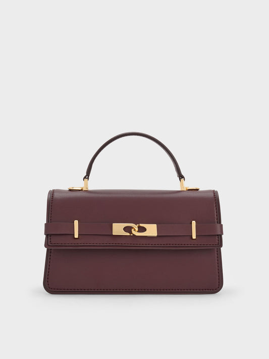 CHARLES & KEITH Smart Buy | Arlet Belted Top Handle Bag - Wineberry Red