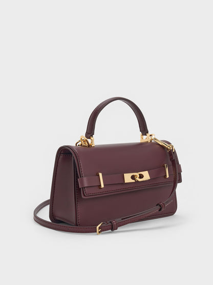 CHARLES & KEITH Smart Buy | Arlet Belted Top Handle Bag - Wineberry Red