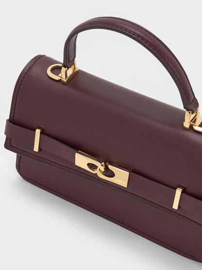 CHARLES & KEITH Smart Buy | Arlet Belted Top Handle Bag - Wineberry Red